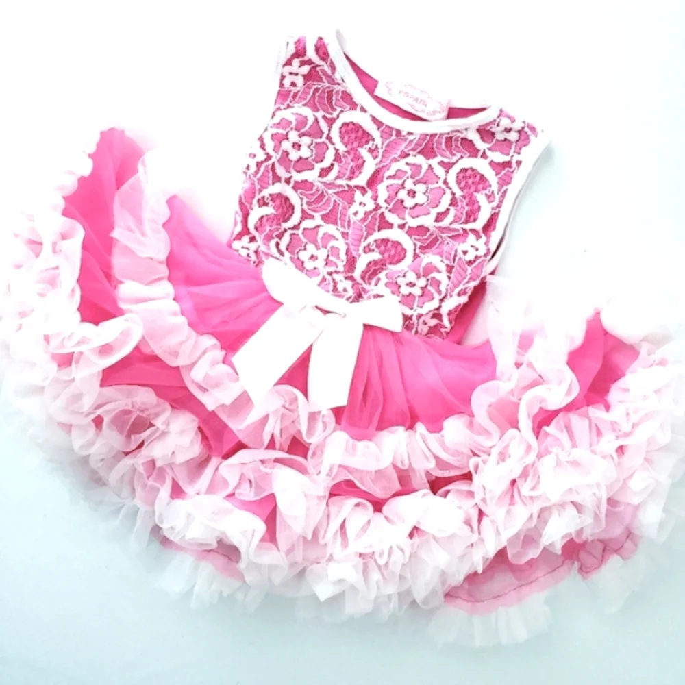 Popatu Sleeveless Hot Pink & White  Lace & Ruffles One Piece Infant Onsie Tutu